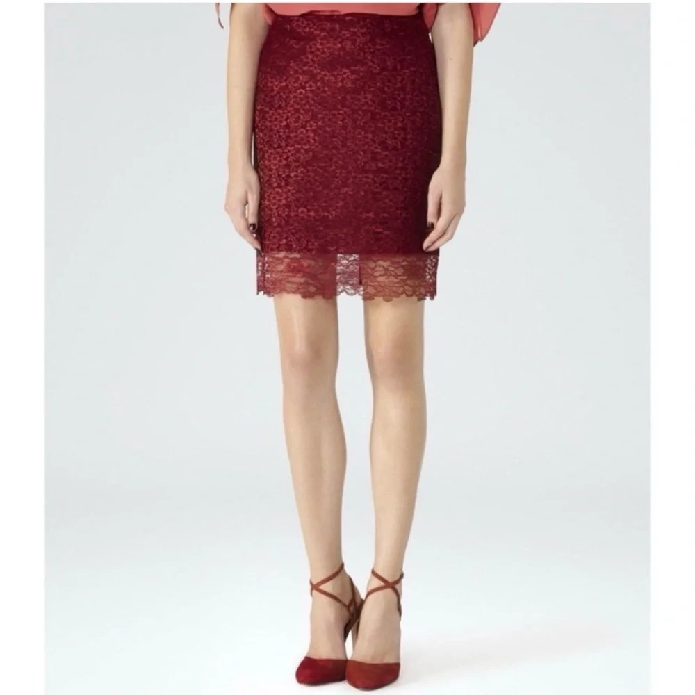 Reiss Elegant Red Lace Skirt - Picture 1 of 7